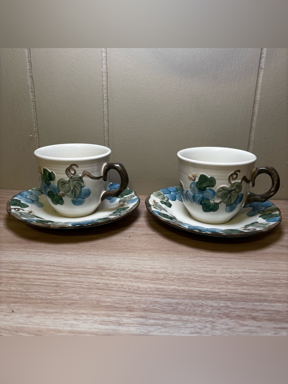 Vintage Metlox PoppyTrail 1960s Sculptured Grape  coffee-tea cup/saucer ~2 Sets